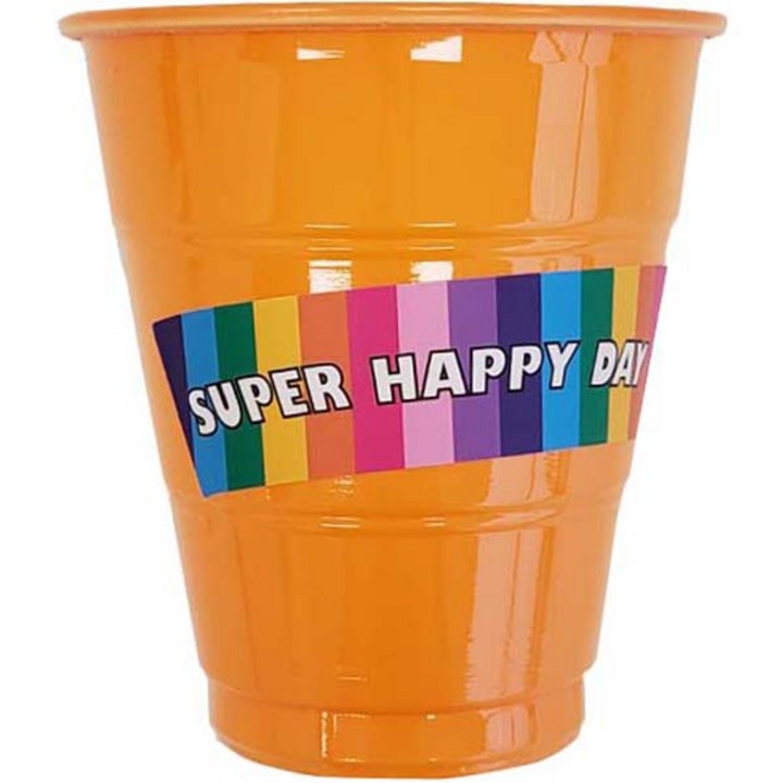 마커스스토어 컬러 플라스틱 생일파티컵 20p + 수퍼해피데이 스티커 20p 세트 오렌지, 1세트