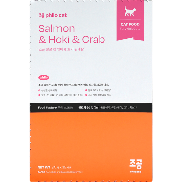 쮸루쮸루 조공 성묘용 필로캣 고양이 습식사료, 연어 & 호키 & 게살, 90g, 12개