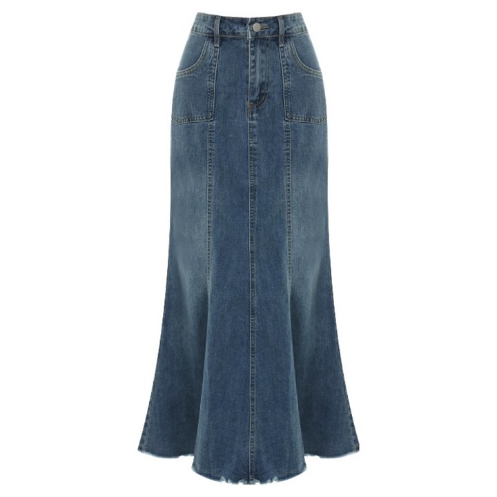 샐리 절개 머메이드 데님 스커트 I5CCSK008