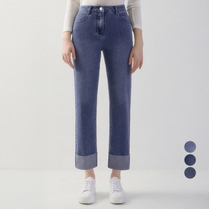 쉬즈미스 여성용 컷팅 턴업 슬림 데님 팬츠 SSMSLO12010