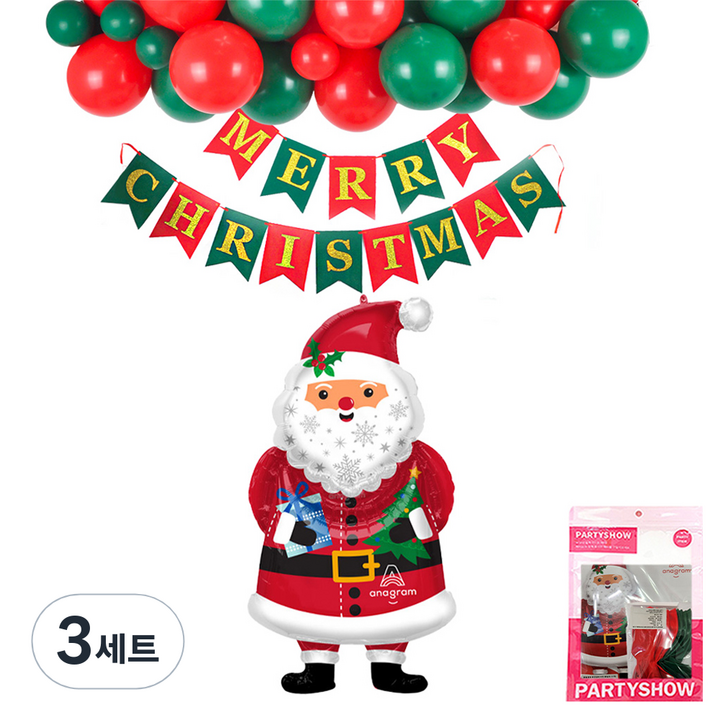 파티쇼 크리스마스 슈퍼쉐잎 파티장식풍선 가랜드 세트 스노위산타 X-MAS, 혼합색상, 3세트