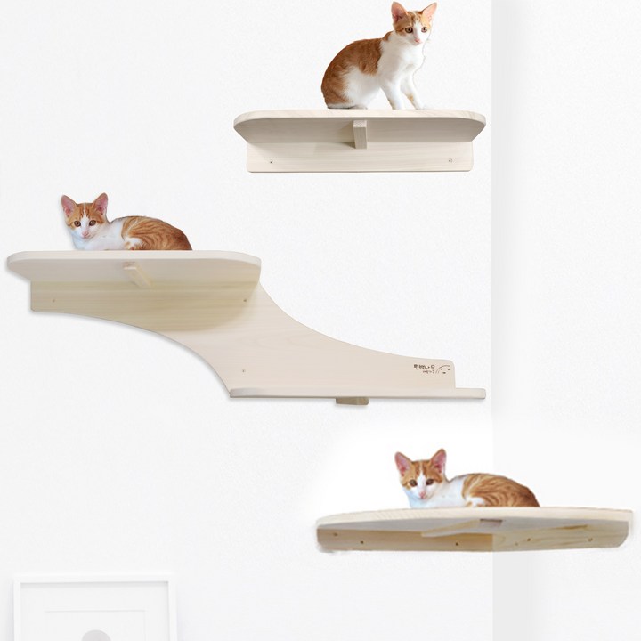 고양이벽선반 유림 편백 나무 원목 캣타워 고양이 선반 계단 벽걸이 1단