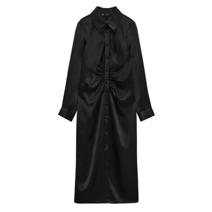 자라 ZARA 스타일 ST 3666054 여성 셔츠 드레스 블랙 실크 새틴