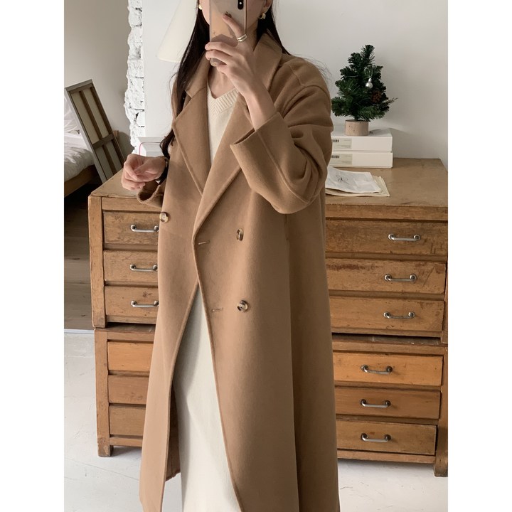 루어스룸 미엘 여성 루즈핏 더블버튼 오버핏 롱 핸드메이드 코트