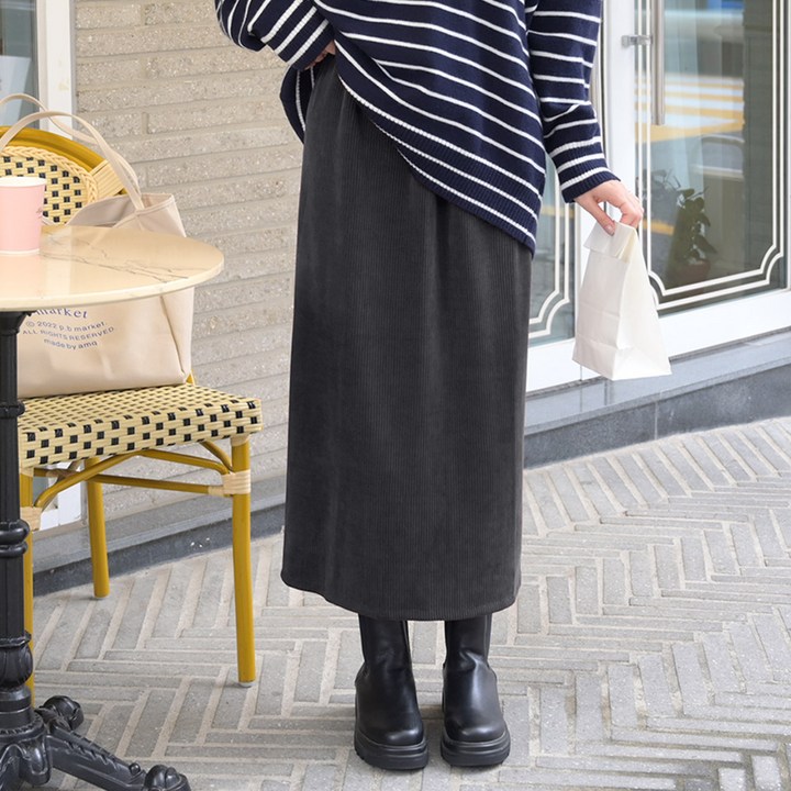 데일리앤 넬란 기모 코듀로이 H라인 골덴 롱스커트 밴딩 롱 치마 가을 겨울