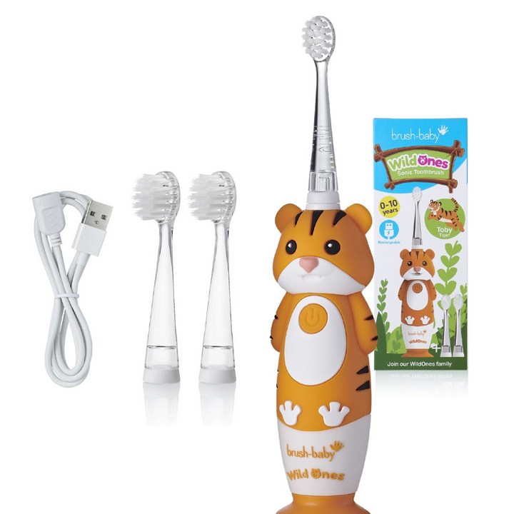 Wildones 호랑이 캐릭터 어린이용 전동칫솔, 1개입 Wildones 호랑이 캐릭터 어린이용 전동칫솔, 1개입