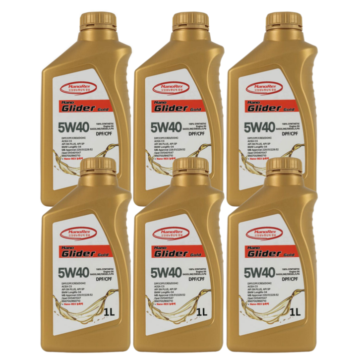 [나노렉스] 나노글라이더골드 프리미엄 엔진오일 5W40 1L (Nanorex 함유) 사계절 API SN, 1L, 6개