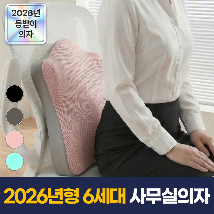 필모어 6세대 메모리폼 사무실 바른자세 등받이 허리 쿠션, 베이비핑크