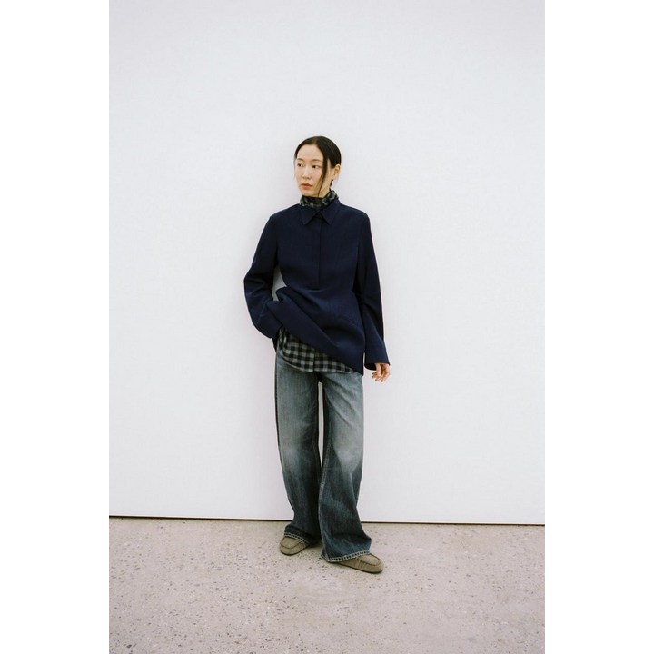 ZARA ZW 컬렉션 숏 셔츠 원피스 - 네이비