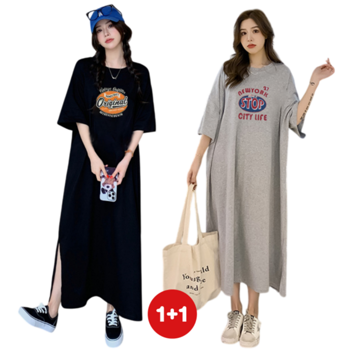 엔젤리크 1+1 오리지널 오버핏 트임 롱 원피스 2종