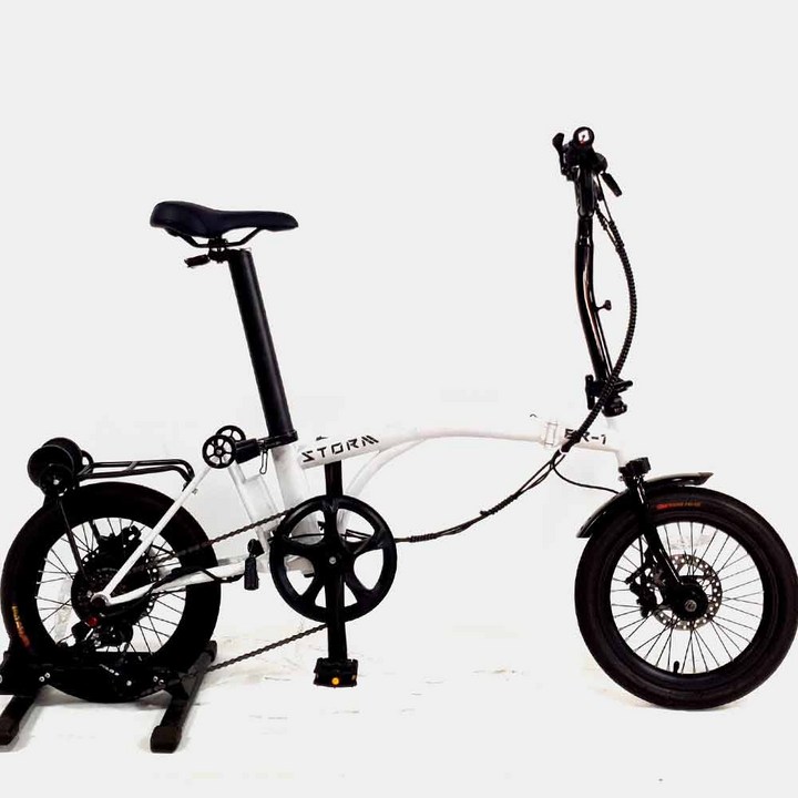 스톰 BR 브롬톤 스타일 접이식 7Ah,14Ah 배터리 전기 전동 미니벨로 자전거, 화이트