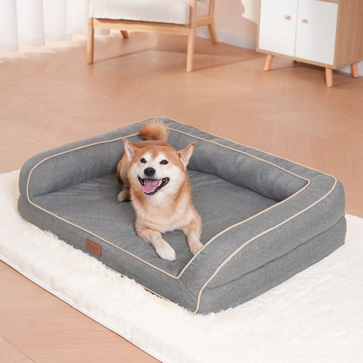 EMME 강아지 베드 청소가 쉬운 방수 펫 베드 소파 세탁 가능한 통기성 좋고 눅눅하지 않은 베개 포함 쿠션감이 뛰어난 고반발 노령견 강아지 고양이 다둥이 사육용 분리 가능한 커버, 1개, Waterproof Type Gray