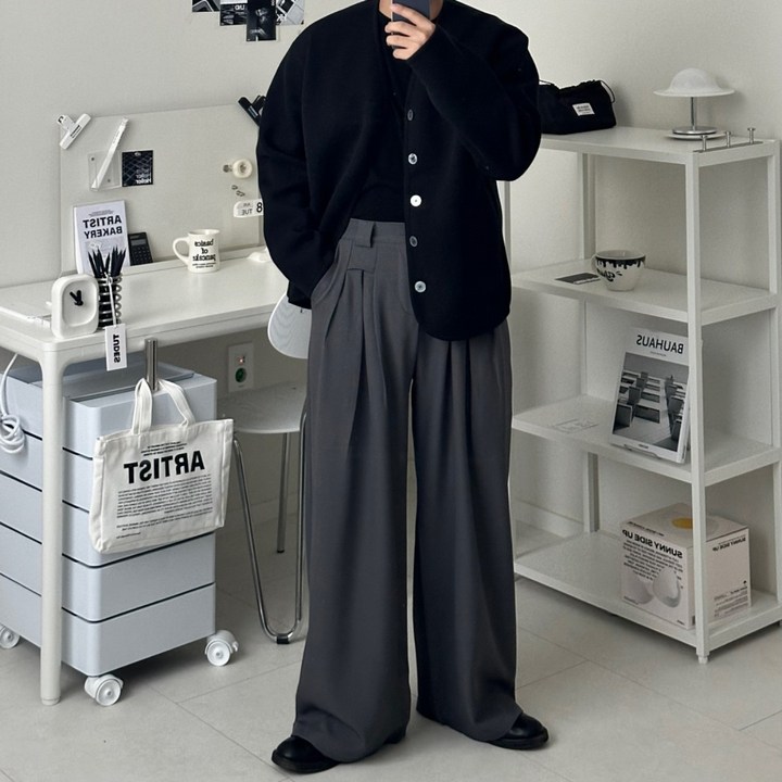 르위 데일리 뒷밴딩 핀턱 와이드 슬랙스