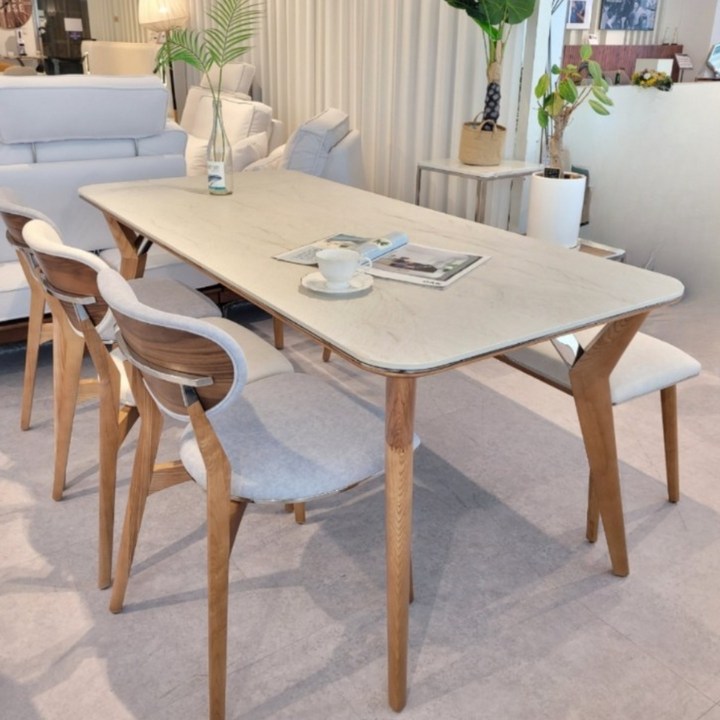 플레르메종비올라 애쉬원목 스틸 베이지 통세라믹 4인 6인 식탁 세트