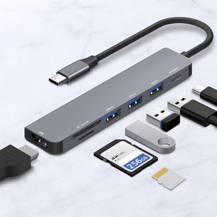 홈플래닛 7포트 USB3.0 멀티허브 DEX미러링 USB3 타입C HDMI SDMSD HUB7CL