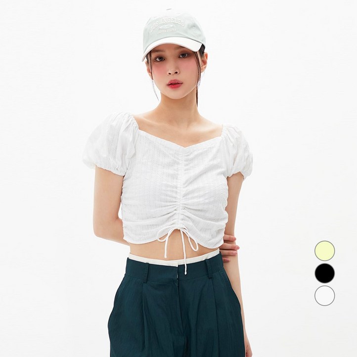 랩 여성용 앞 중심 셔링 크랍 면 블라우스 AQ2WB573