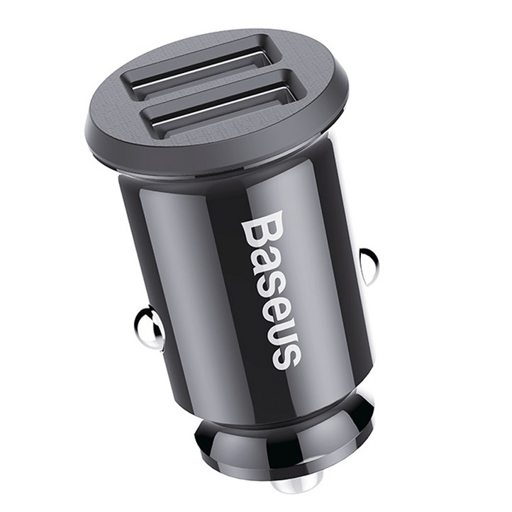 베이스어스 듀얼 충전 3.1A 스마트 차량용 고속 충전기, Baseus Grain Car Charger Dual USB 5V 3.1A Cluster Black, 블랙
