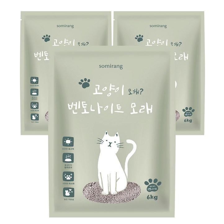 응고형 고양이 벤토나이트 모래, 6kg, 3개, 무향