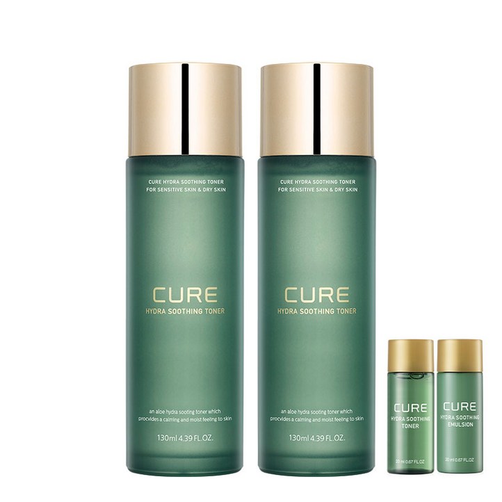 김정문알로에 큐어 하이드라 수딩 토너 130ml 2P 토너에멀젼 20ml 2P