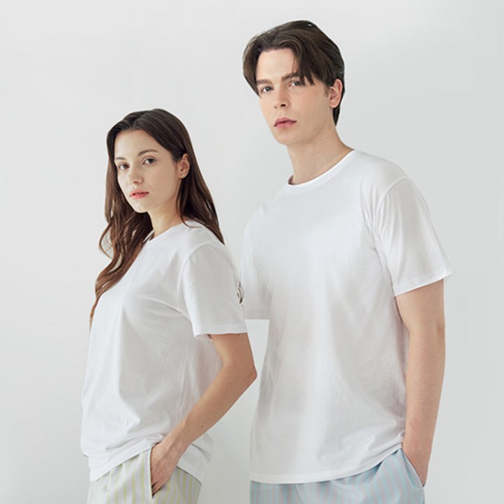 유니패밀리 남녀공용 베이직 라운드 통기성 반팔 티셔츠 2p