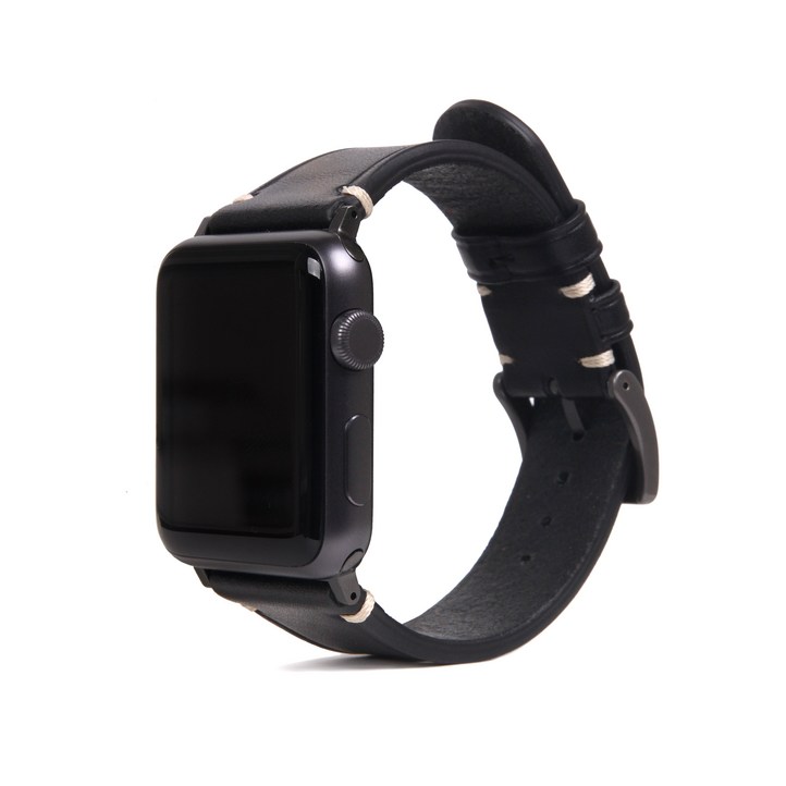 SLG D7 이탈리안 부테로 가죽 애플워치 스트랩, Black, 1개