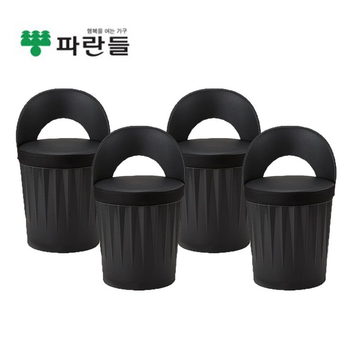 파란들 드럼체어 일체형 스툴의자 등받이형, 블랙, 4개 파란들 드럼체어 일체형 스툴의자 등받이형, 블랙, 4개