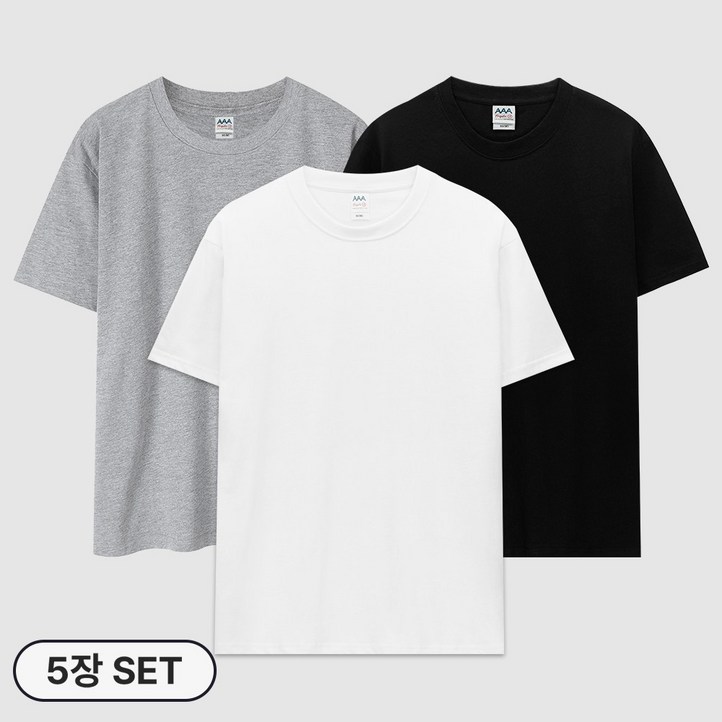 아소트 순면 반팔면티 무지 이너티 30수 반팔 티셔츠 남녀공용 빅사이즈 5장세트