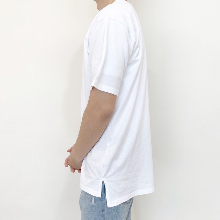 남녀공용 옆트임 레이어드 티셔츠 빅사이즈 무지 롱 반팔티 4XL