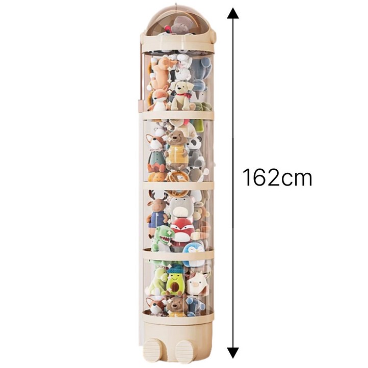 Dorich 투명 원통 인형 정리함 대형 장난감 보관함 수납함, 1개, 크림화이트