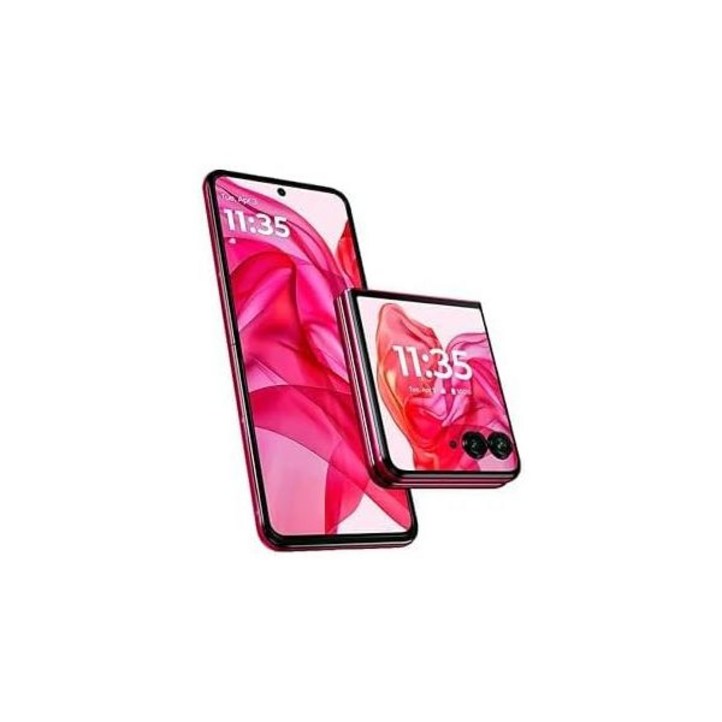 모토로라 레이저 50 울트라 XT2451-1 256GB 8GB 5G 폴더블 스마트폰 6.9인치 OLED 165Hz 디스플레이 + 4인치 외부 T-Mobile 잠금형 핑크 (리뉴