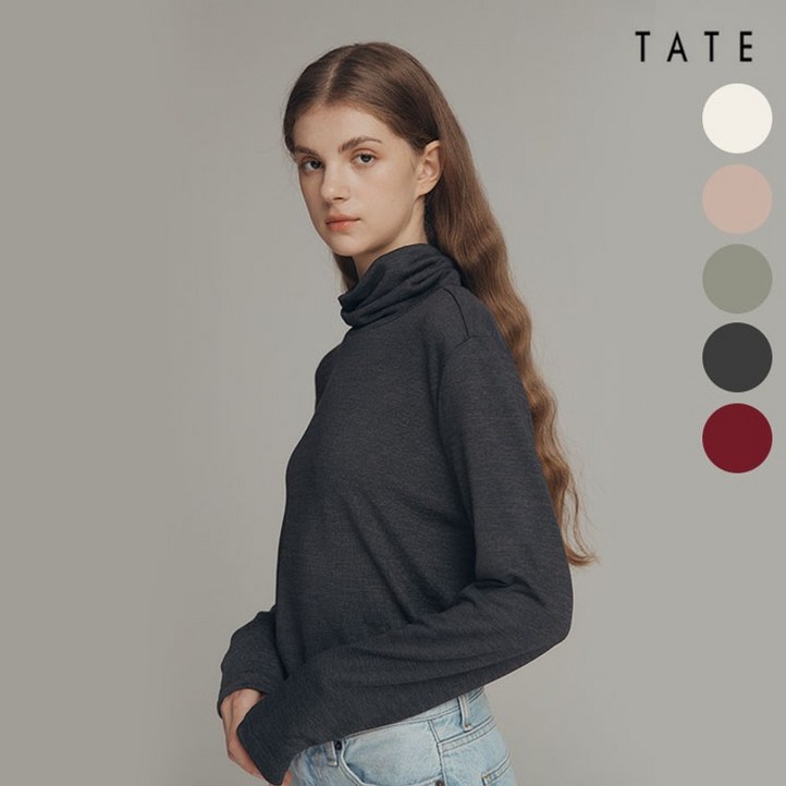 테이트 TATE 여성 심플 자수 폴라 티셔츠 5color  KAAW0WKL610