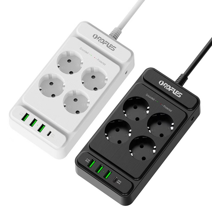 ORDFLES 다기능 USB 멀티탭 4,6,8구  USBC 1,USBA 3