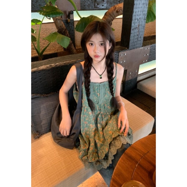 MOSAIRATION 여성 여름 보헤미안 무늬 드레스 어깨끈 플로럴 무늬 소녀 캐주얼 원피스 H18