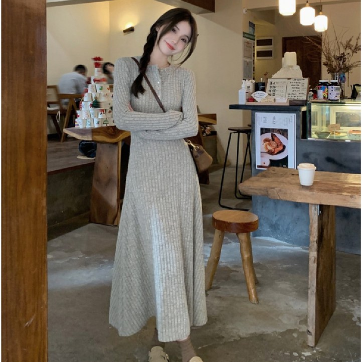 여성 데일리 슬림 플레어 골지 원피스 2COLORS
