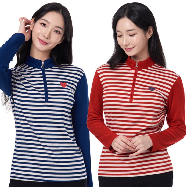 이지바이 11 윈터스텔라 여성 겨울 프리미엄 기모 단가라 배색 집업 티셔츠