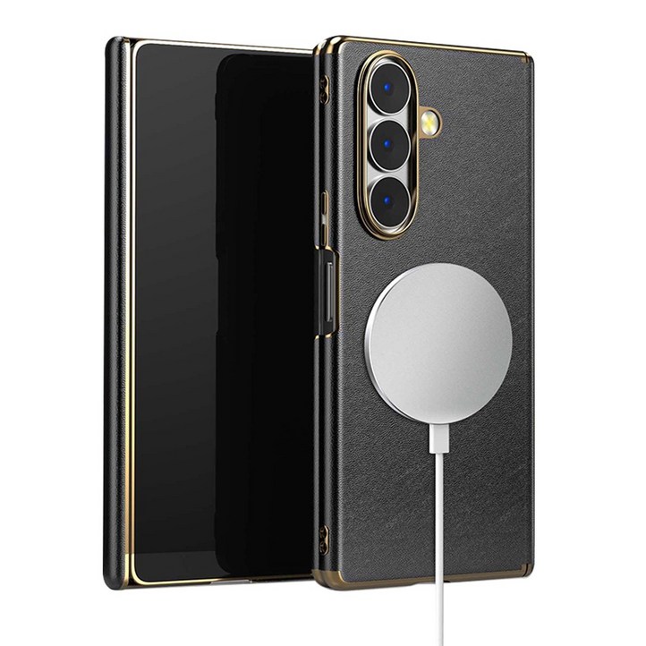 YINUO 갤럭시 Z 폴드 천연 가죽 magsafe 듀얼 중축 힌지 보호 후면 케이스