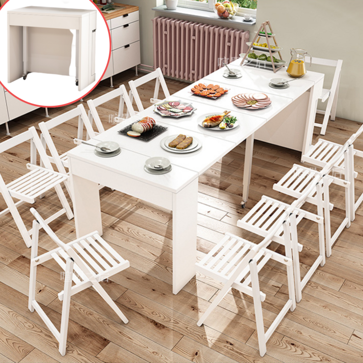 다이나테이블 확장형식탁 접이식 식탁 탁자 카페 대형 바퀴형 다이닝 거실 테이블 다용도 롱테이블, 10인용, 화이트 테이블 단품