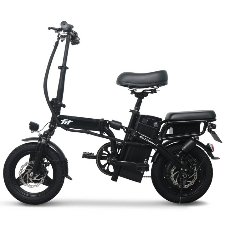 스카닉 핏 FIT 48V 접이식 14인치 출퇴근 미니벨로 PAS 스로틀 전동 전기자전거, 블랙, 스틸