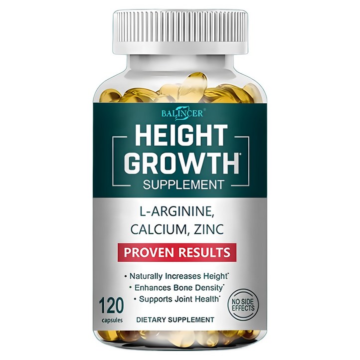 키 성장 보조제  어린이, 청소년 및 성인에게 적합하며 뼈 성장 및 강도 지원, 골밀도 강화, 관절 건강 지원, 아르기닌, 칼슘, 아연 함유, 키 증가 보조제 함유