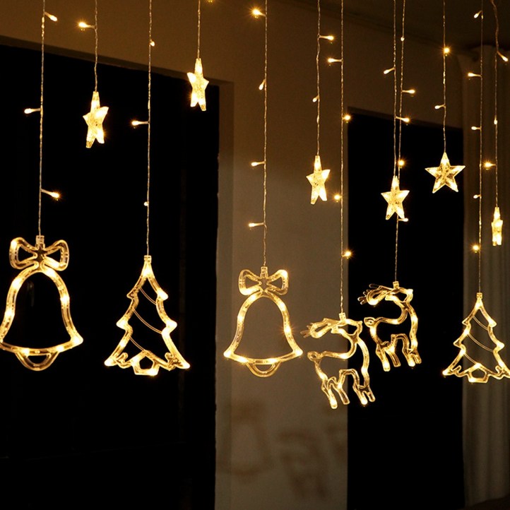 크리스마스 조명 거실 LED 커튼식 창문 유리 트리 장식 감성캠핑 가랜드조명, 1개, 웜톤