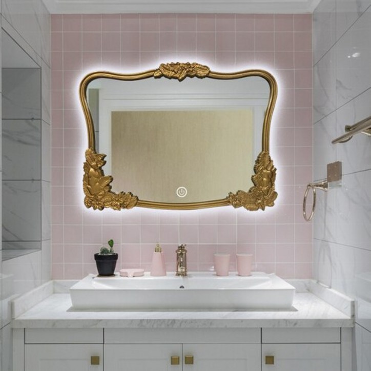 간접 조명 LED 욕실 벽 아치형 거울 불규칙한 메이크업 전신 샤워 대형 풀 사이즈 면도 심미적 북유럽 직사각형 비품
