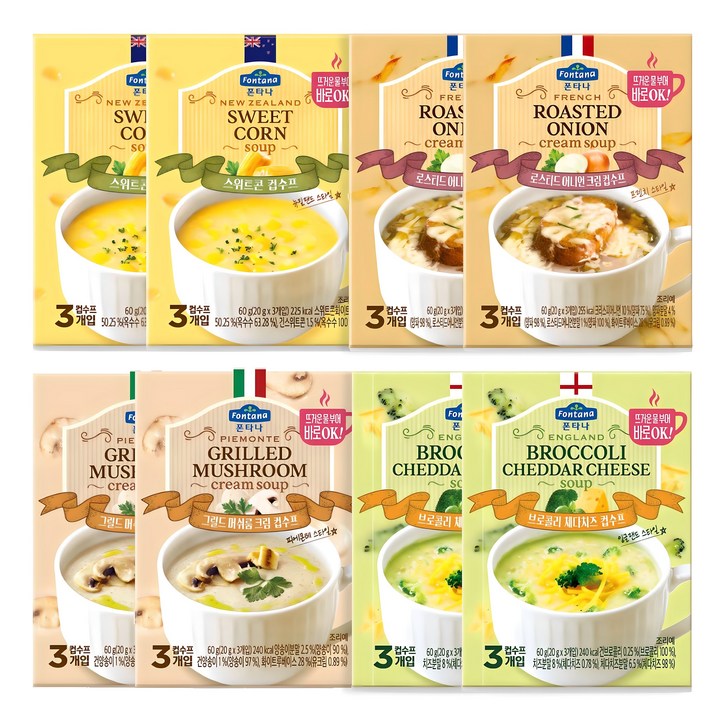 폰타나 컵수프 머쉬룸 2p + 콘 2p + 브로콜리 2p + 어니언 2p