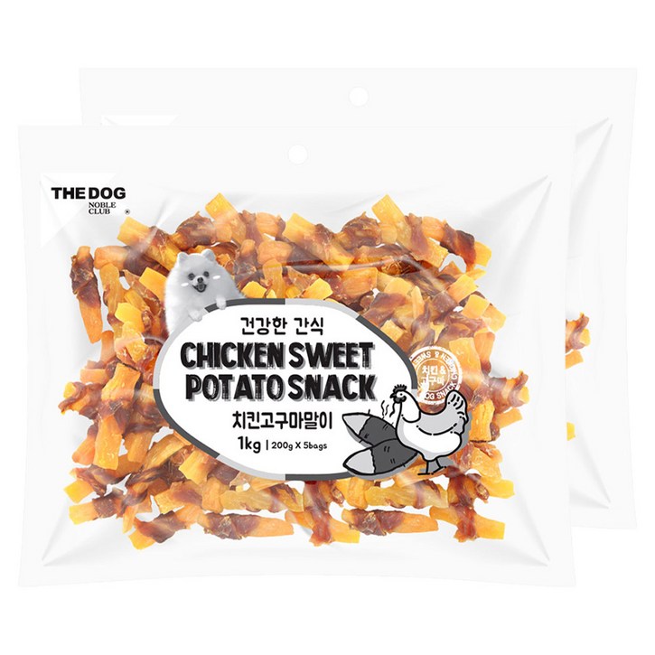 더독 건강한 강아지 간식 고구마 말이 1kg, 고구마 + 치킨 혼합맛, 2개