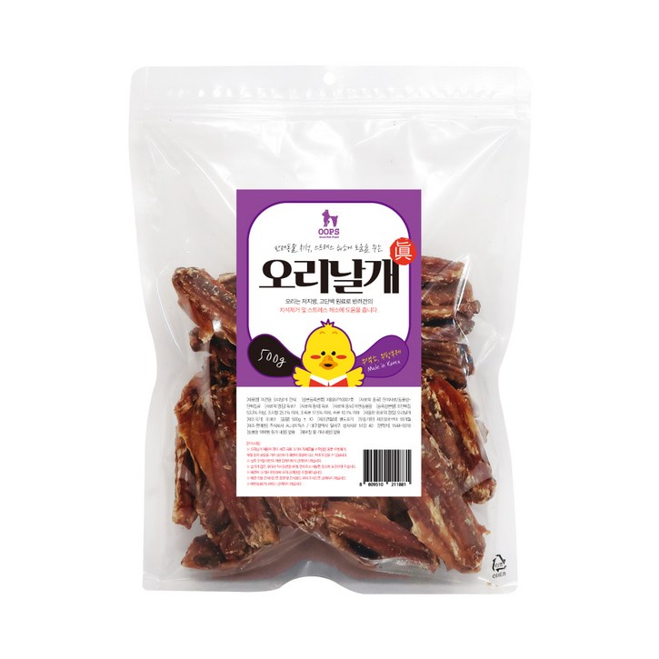 웁스 강아지 수제간식, 오리날개, 500g, 1개