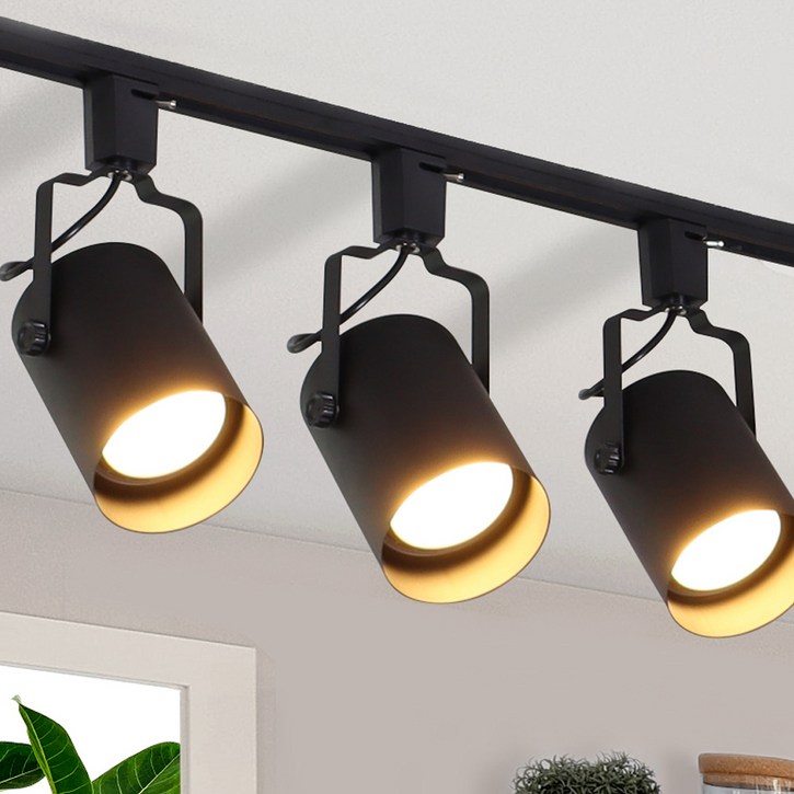 플랜룩스 레일 1m  확산형 LED 전구 15W 3p  레일형 원통조명 3p 세트, 블랙  전구색, 1개