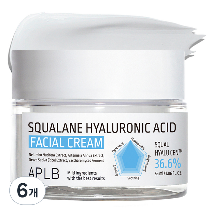 APLB 스쿠알란 히알루론산 페이셜 크림, 55ml, 6개