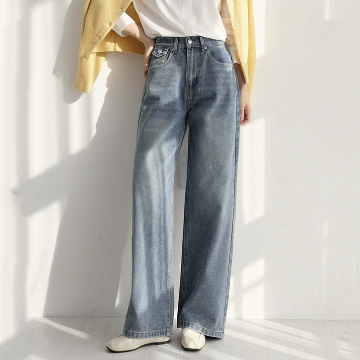 앤드스타일여성용 롱/숏 기장딱맞진41탄포켓디테일워싱와이드데님팬츠265049