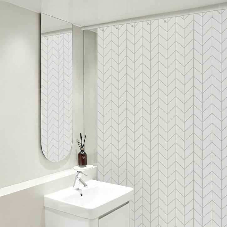 까사마루 방수 샤워 커튼  커튼링 12p  샤워봉 세트, 헤링본커튼, 1세트