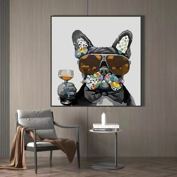 인테리어 불독 그림액자 벽장식 돈들어오는그림 집들이 개업 럭셔리선물 40x40cm