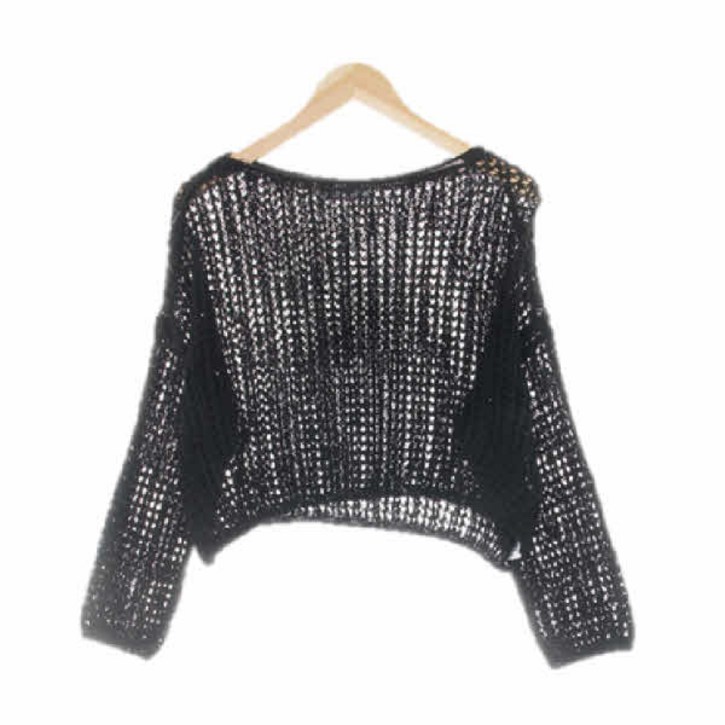 2766 자라 블랙 면혼방 보트넥네트크롭니트 S